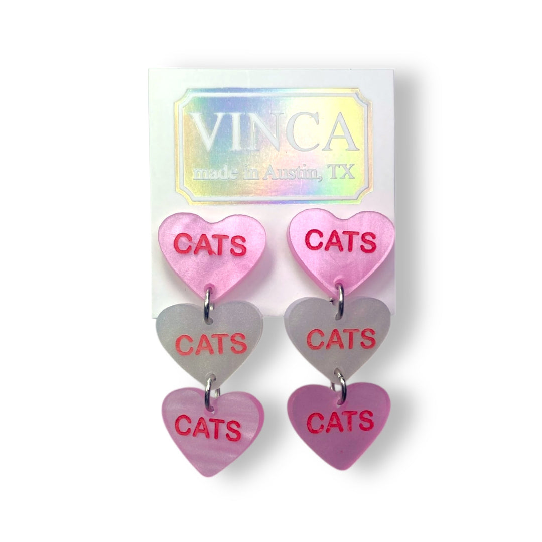 Last Chance! Cats Cats Cats Candy Heart Dangle Earrings