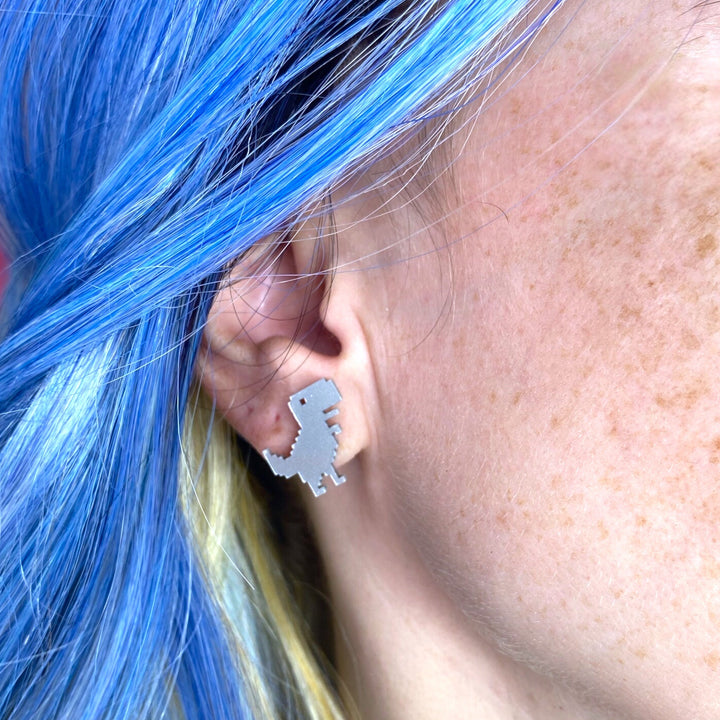 Last Chance! My Internet's Out! 8-Bit Dinosaur Earrings