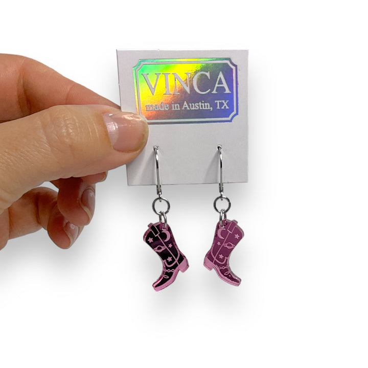 LAST CHANCE! Lil' Space Cowboy Boot Earrings - Mirror Pink