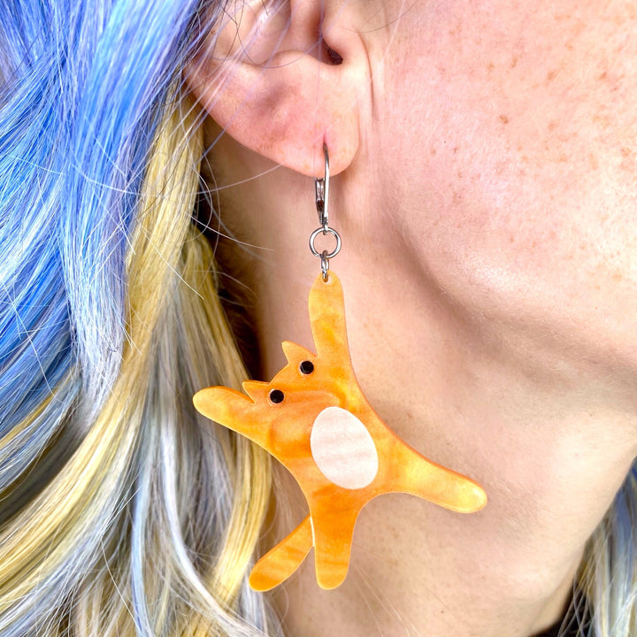 Sarah's Scribbles Orange and Black Cat Dangle Earrings