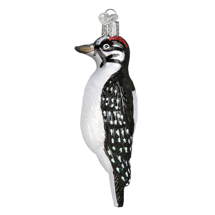 Old World Christmas Hanging Hairy Woodpecker Blown Glass Ornament