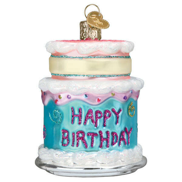 Old World Christmas Happy Birthday Cake Blown Glass Ornament