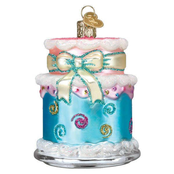 Old World Christmas Happy Birthday Cake Blown Glass Ornament