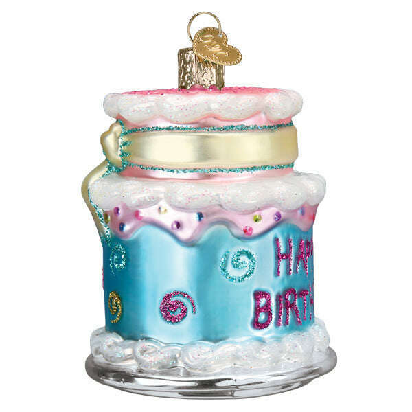 Old World Christmas Happy Birthday Cake Blown Glass Ornament