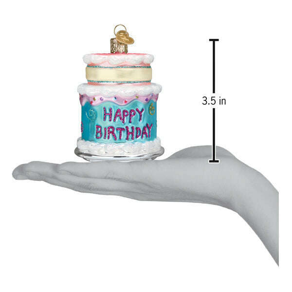 Old World Christmas Happy Birthday Cake Blown Glass Ornament