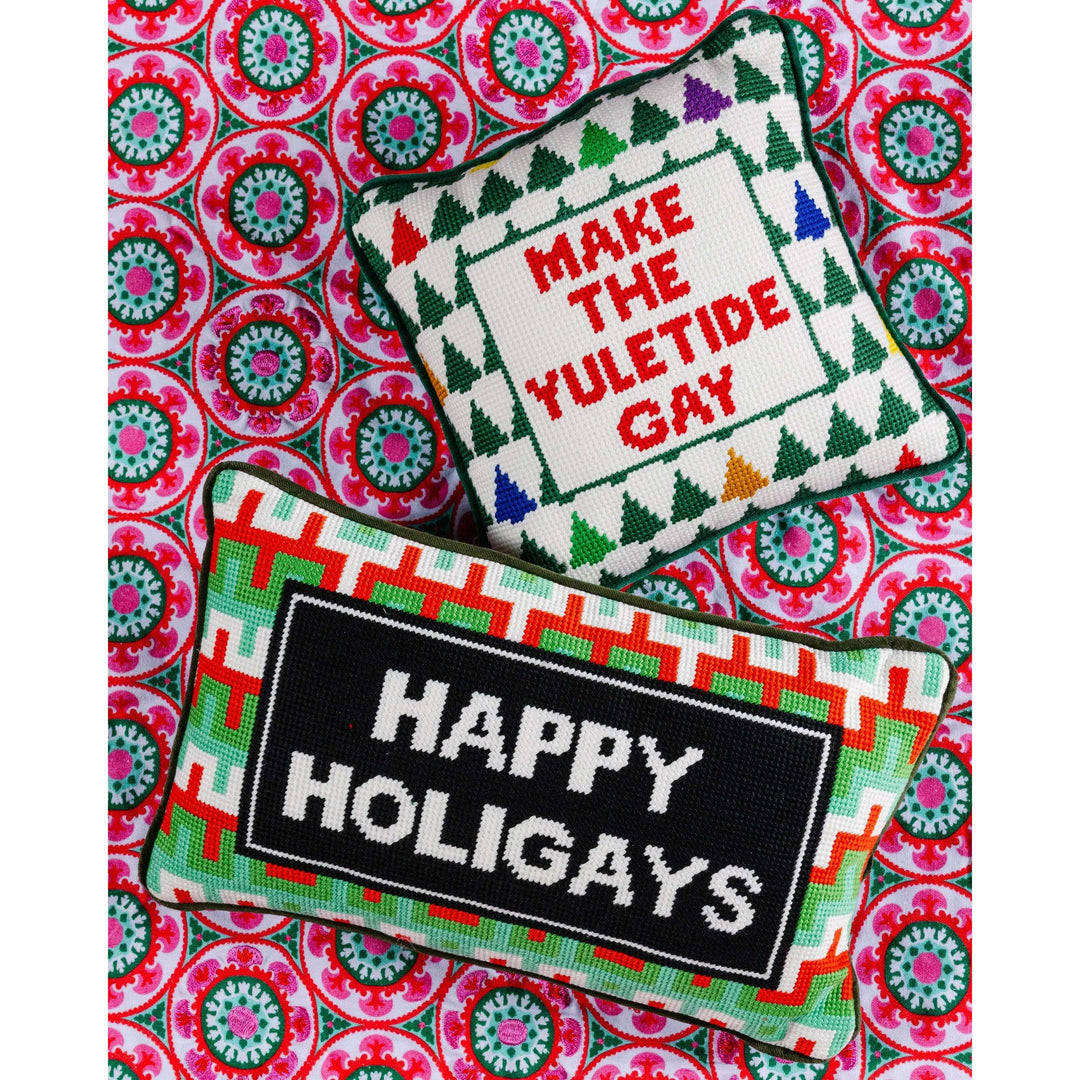 Happy Holigays Needlepoint Pillow