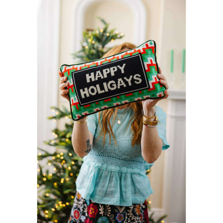 Happy Holigays Needlepoint Pillow