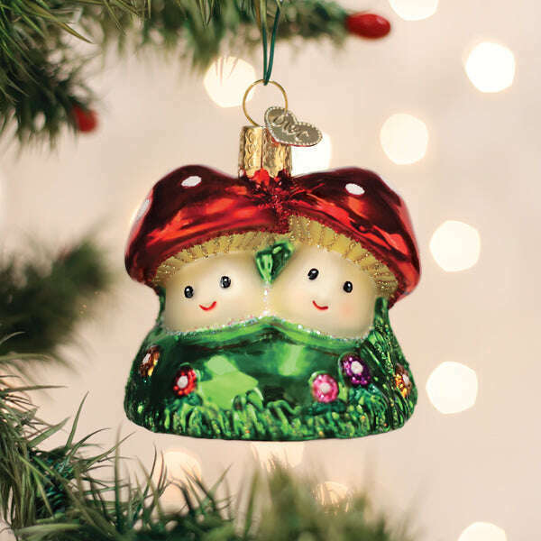 Old World Christmas Happy Mushrooms Blown Glass Ornament