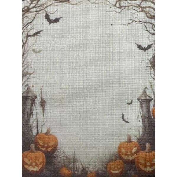 Haunted Harvest Designer Printed AIDA Fabric. Canvas for embroidery with an applied background  KF-1374A