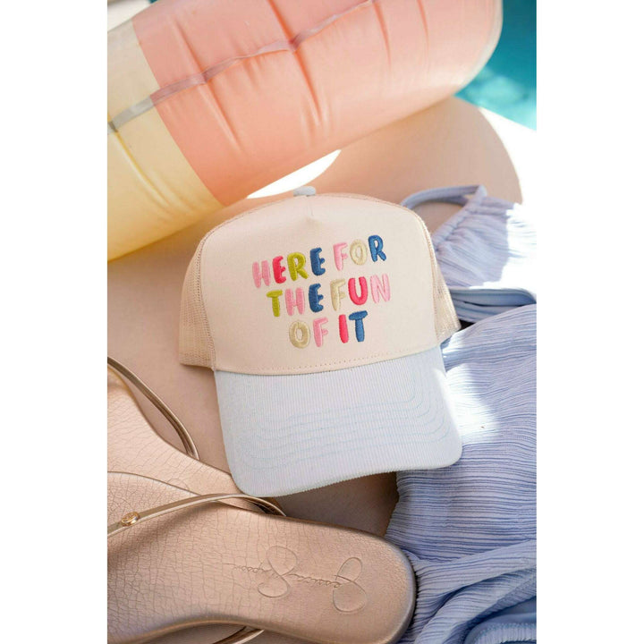 Here for the Fun of it - Baby Blue Corduroy Trucker Hat
