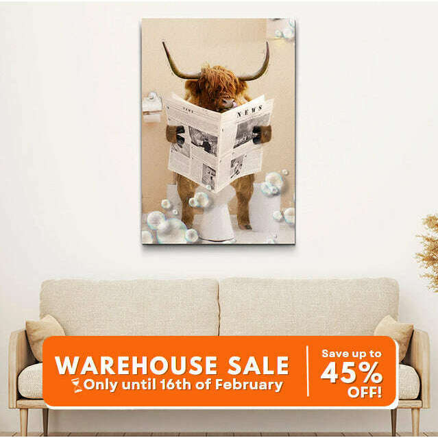 Highland Cow Reading Newspaper Wall Art Canvas