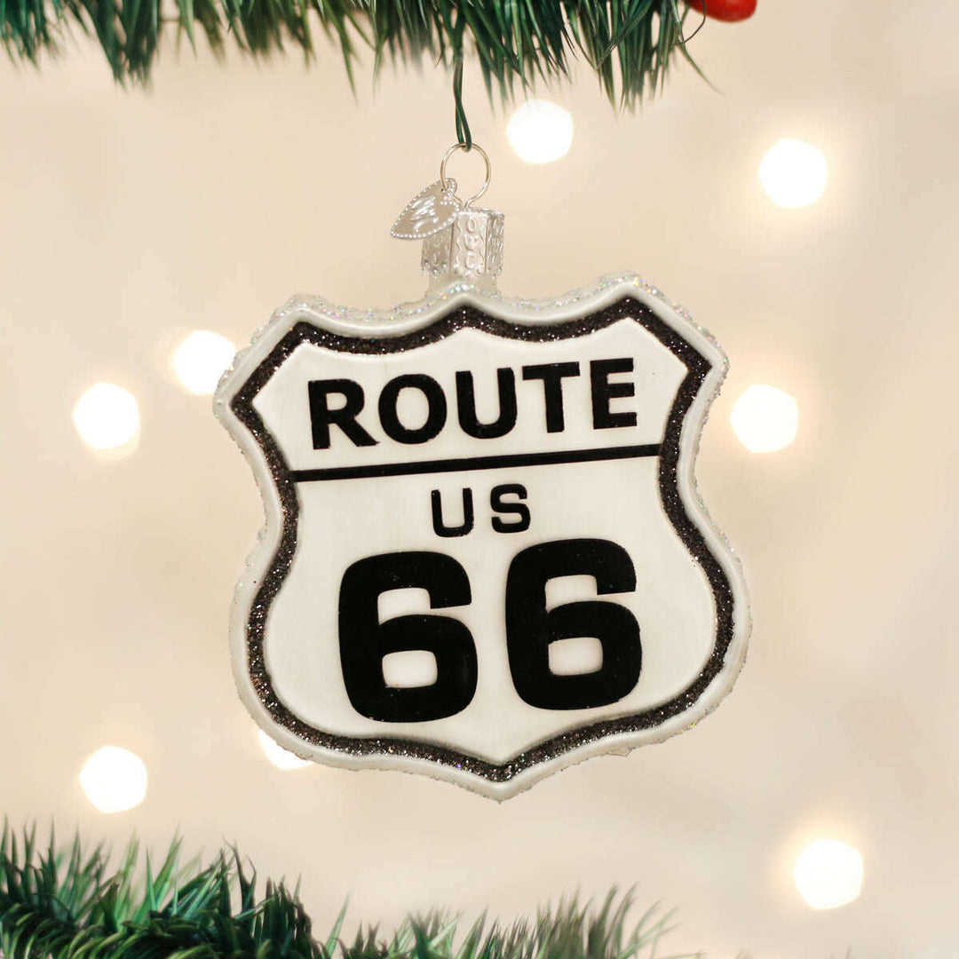 Old World Christmas Historic Route Sign Blown Glass Ornament