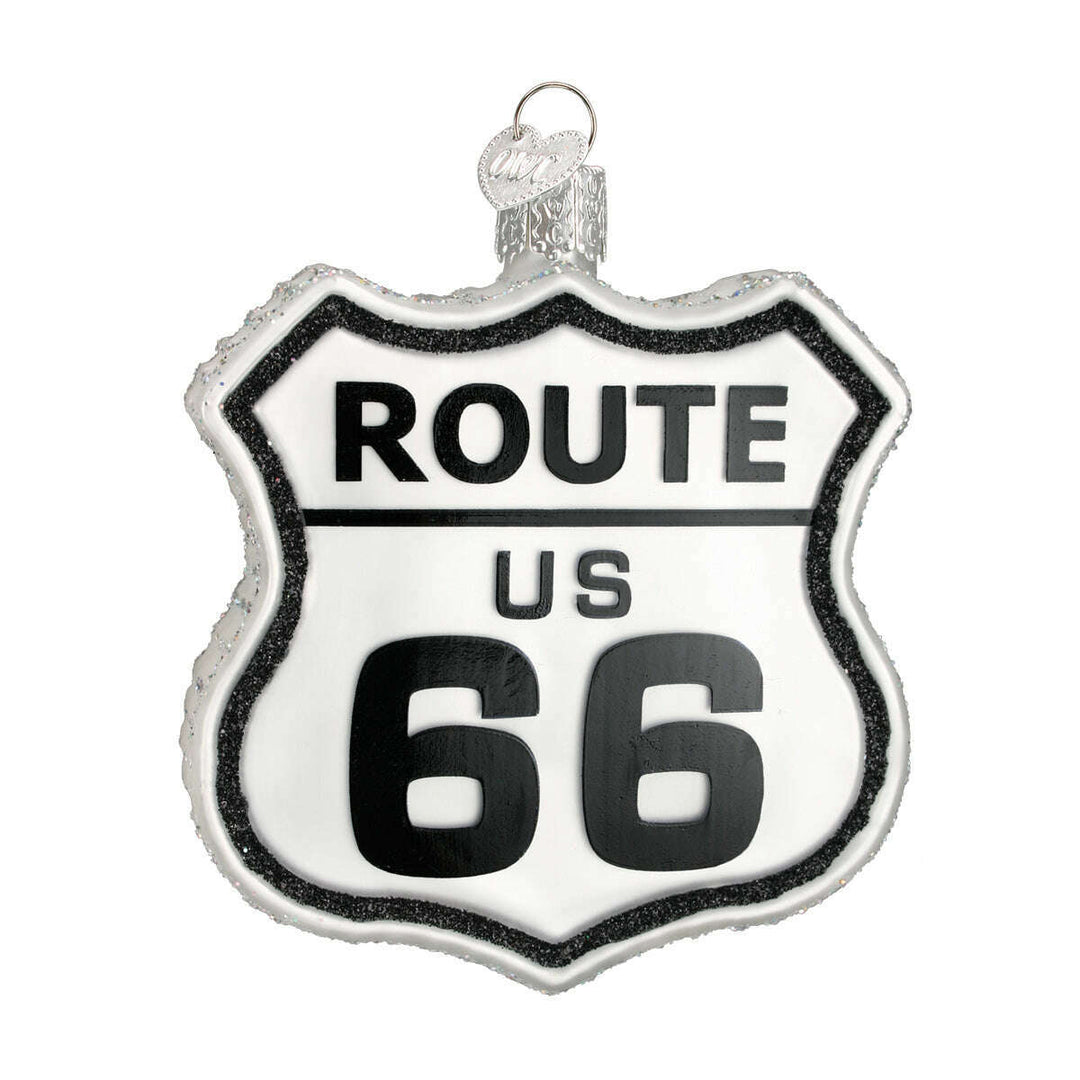 Old World Christmas Historic Route Sign Blown Glass Ornament