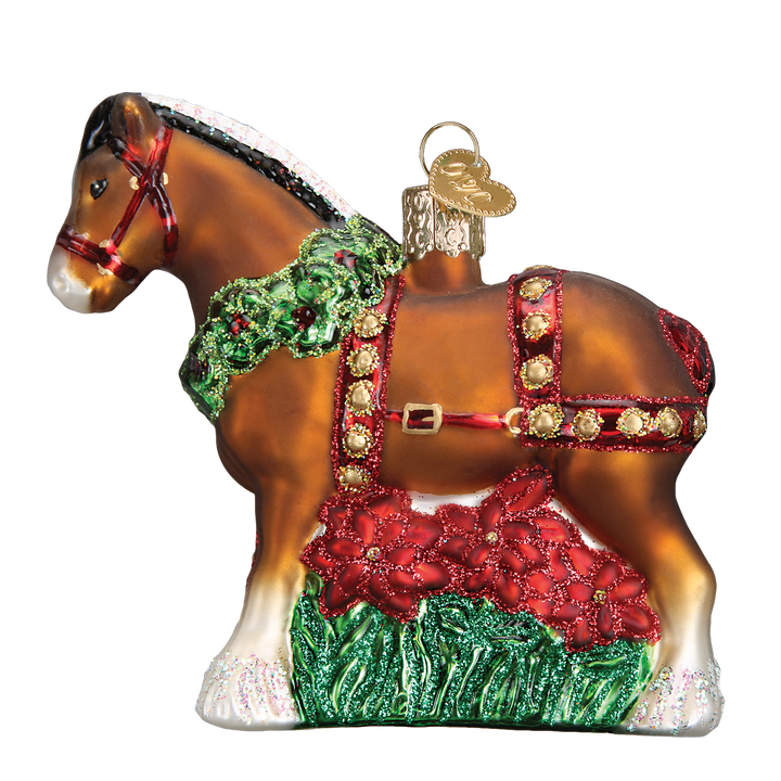 Old World Christmas Holiday Clydesdale Blown Glass Ornament