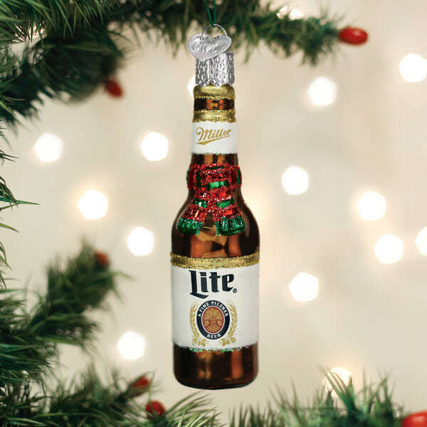 Old World Christmas Holiday Miller Lite Bottle Blown Glass Ornament