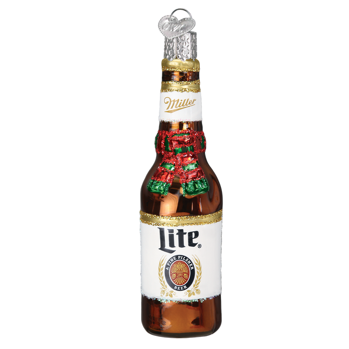 Old World Christmas Holiday Miller Lite Bottle Blown Glass Ornament