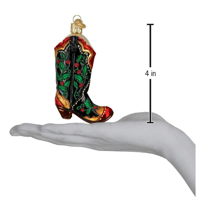 Old World Christmas Holly Berry Cowboy Boot Blown Glass Ornament