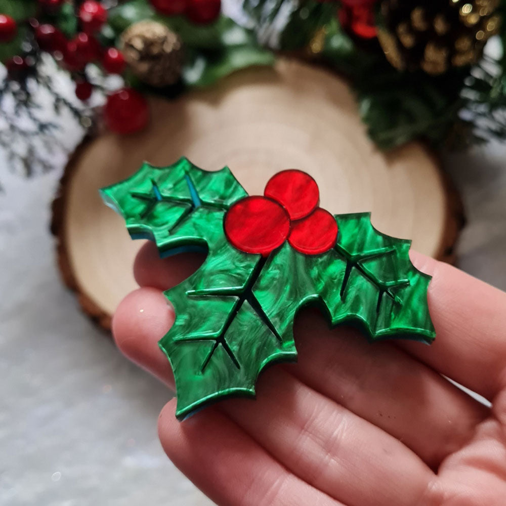 Holly Leaves Brooch by Cherryloco Jewellery 3