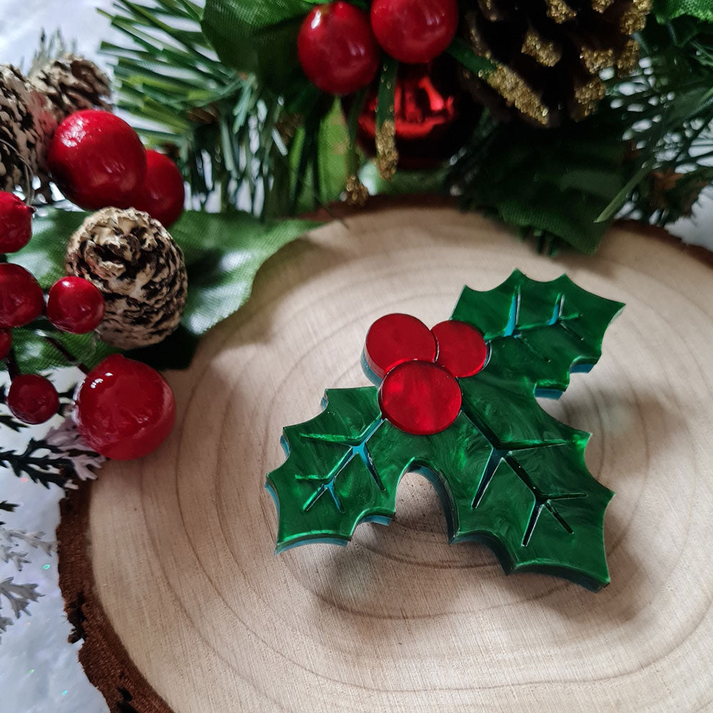 Holly Leaves Brooch by Cherryloco Jewellery 2