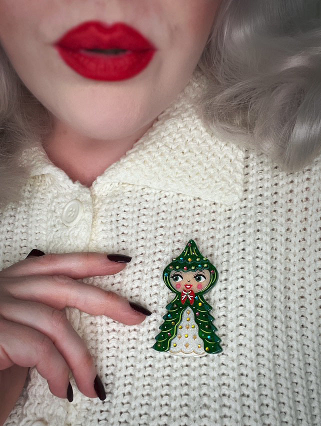 holt howard tree ceramic girl brooch