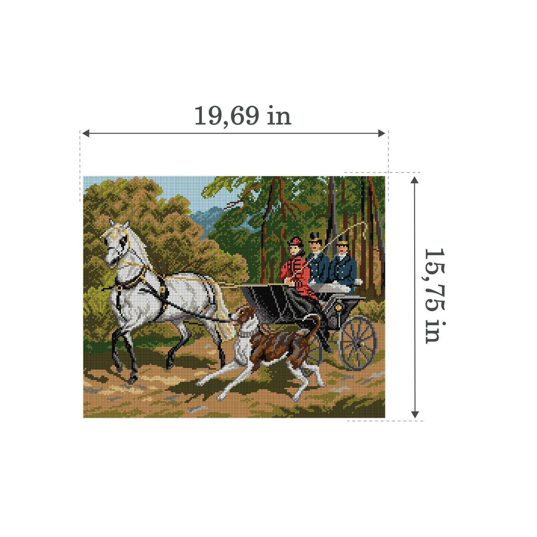 Horse-drawn Carriage Ride 1961M Needlepoint canvas for halfstitch without yarn