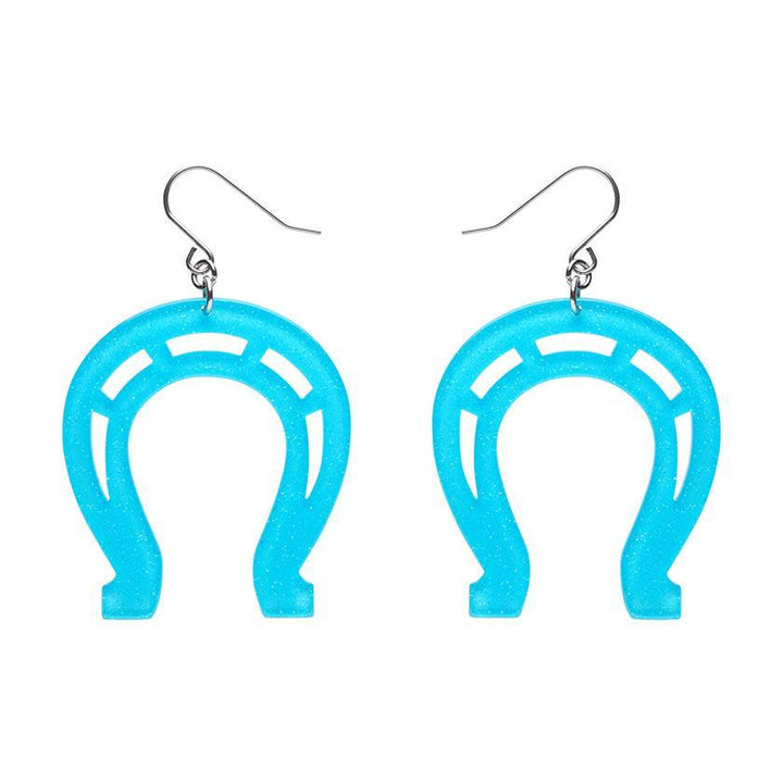 Horseshoe Glitter Resin Drop Earrings - Blue by Erstwilder - Quirks!