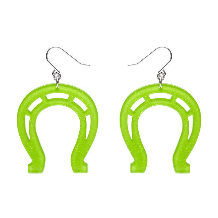 Horseshoe Glitter Resin Drop Earrings - Green by Erstwilder - Quirks!
