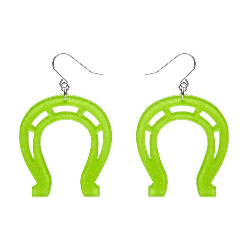 Horseshoe Glitter Resin Drop Earrings - Green by Erstwilder - Quirks!