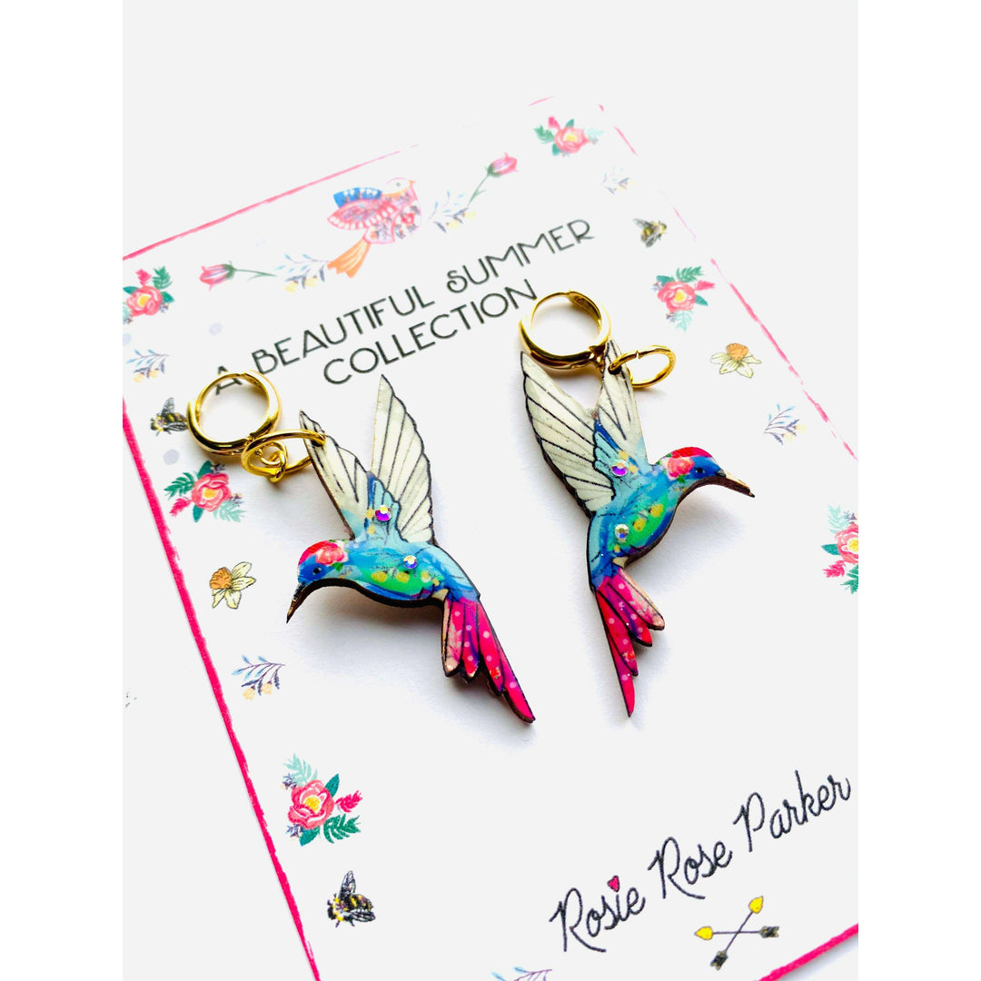Hummingbird Huggie Hoop Earrings by Rosie Rose Parker