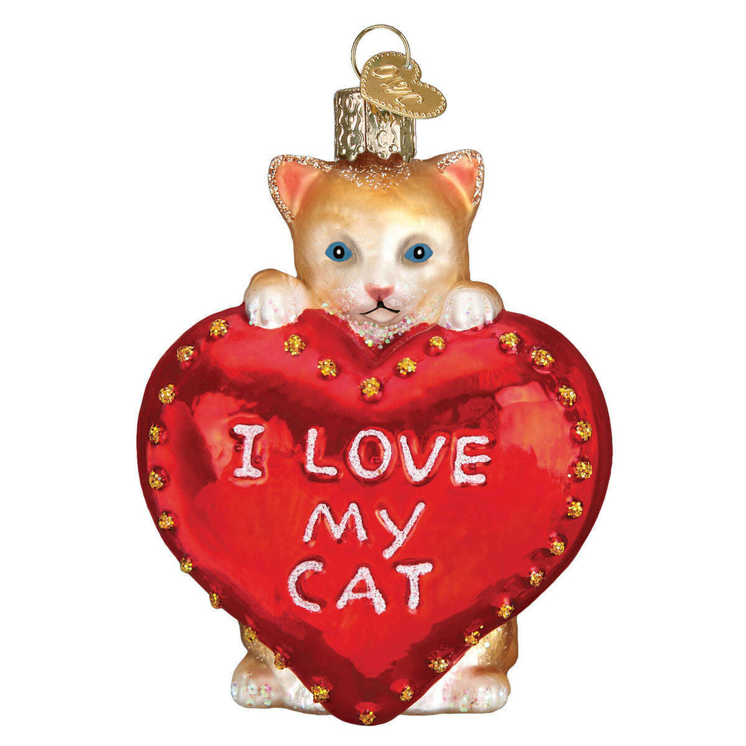 Old World Christmas I Love My Cat Blown Glass Ornament