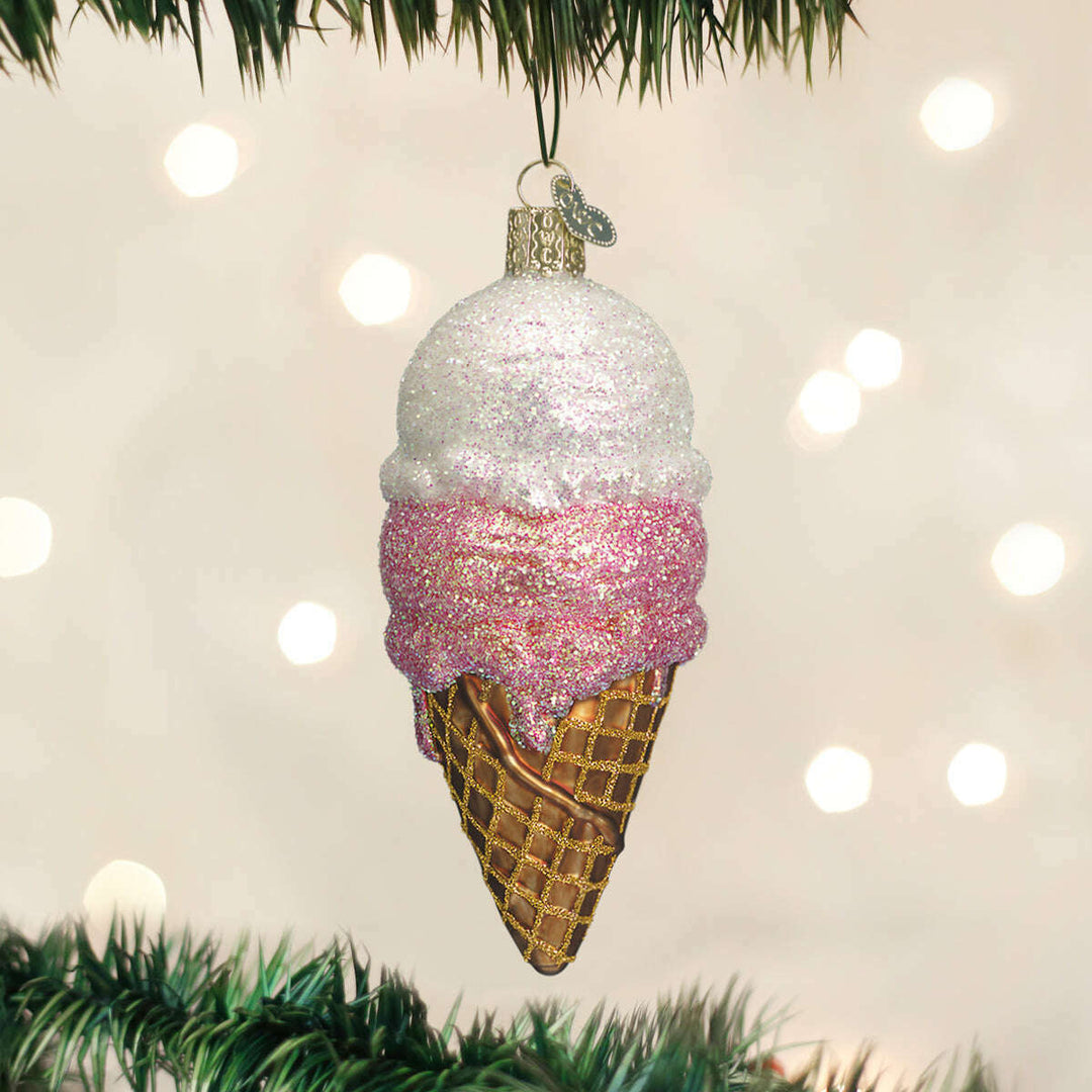 Old World Christmas Ice Cream Cone Blown Glass Ornament
