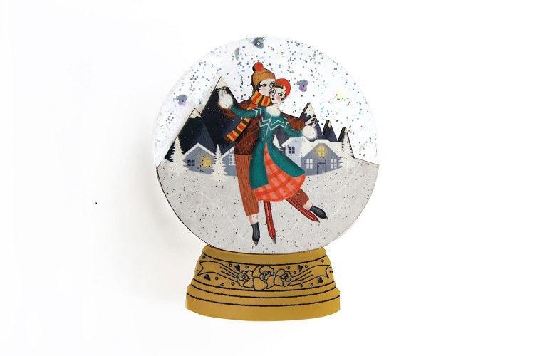 Ice Skating Snow Globe Brooch by Laliblue - Quirks!