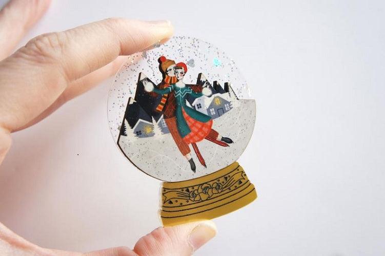 Ice Skating Snow Globe Brooch by Laliblue - Quirks!