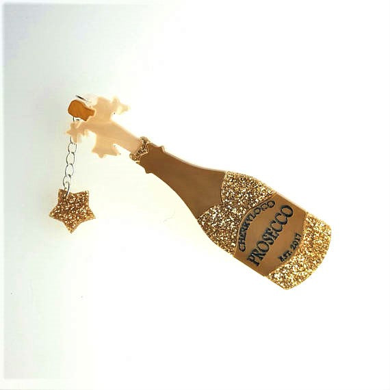 Popping Prosecco Bottle Brooch