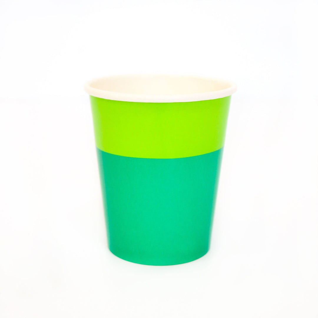 Green and Lime Cup Color Blocked Paper Party Ware