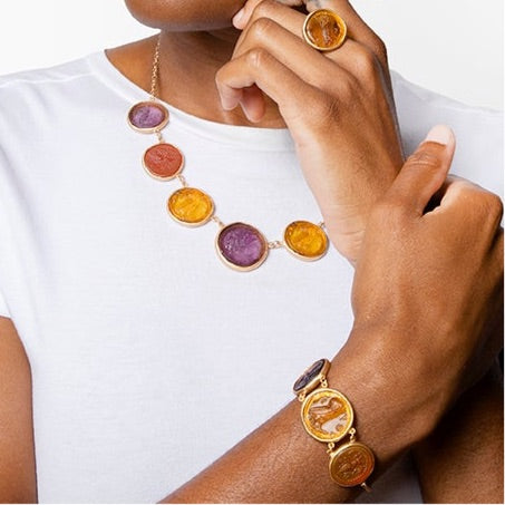 Glass Multi-Coin Motif Bracelet