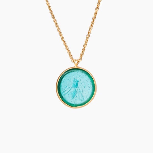 Glass Coin of Ephesos Motif Pendant Necklace