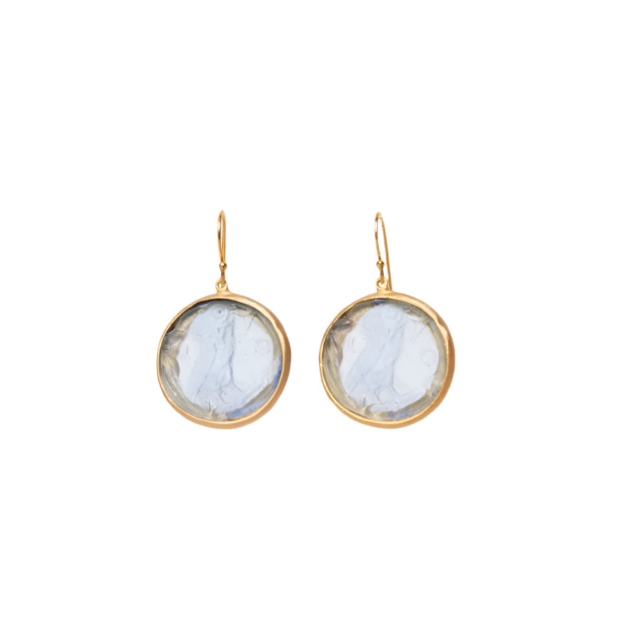 Glass Coin of Athens Motif Earrings (Sky-Blue Tone)