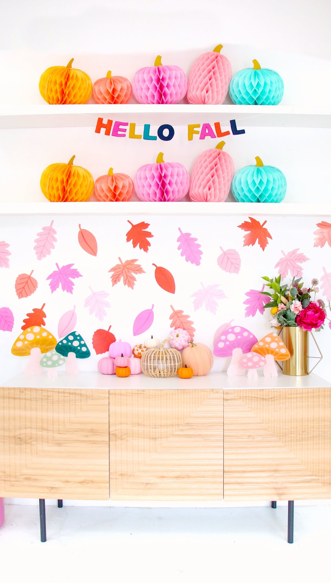 Pink and Coral Paper Fall Leaves