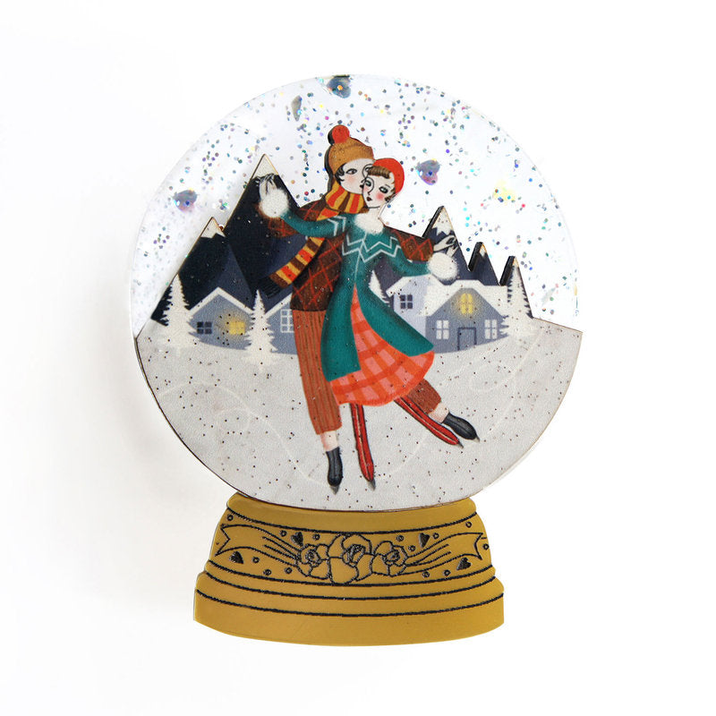 Ice Skating Snow Globe Brooch