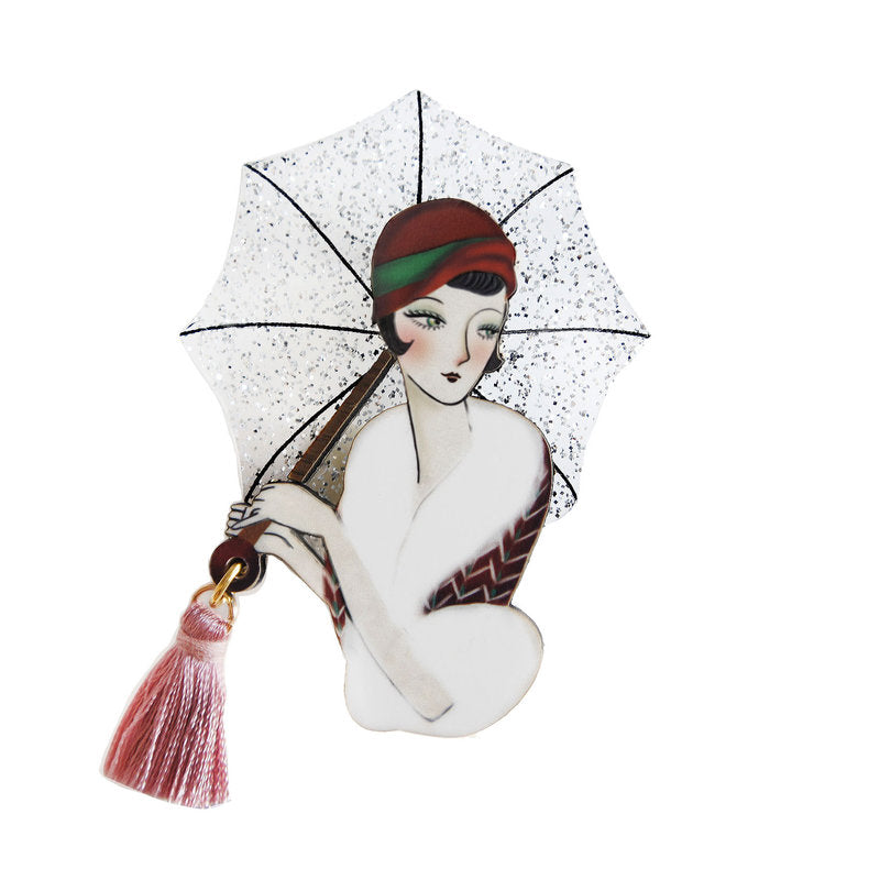Girl with Umbrella Brooch by Laliblue