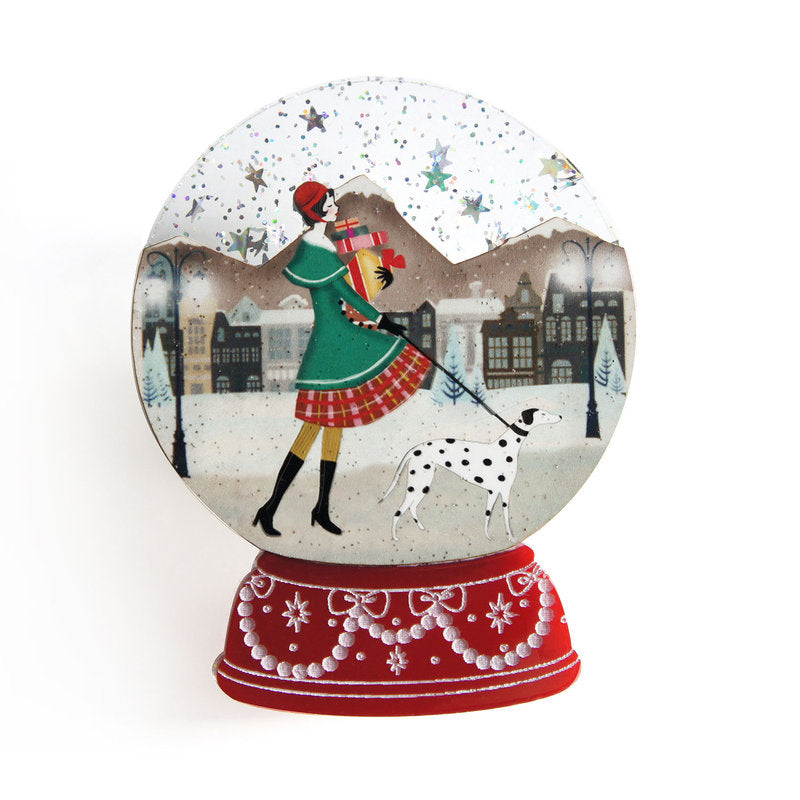 Christmas Shopping Snow Globe Brooch