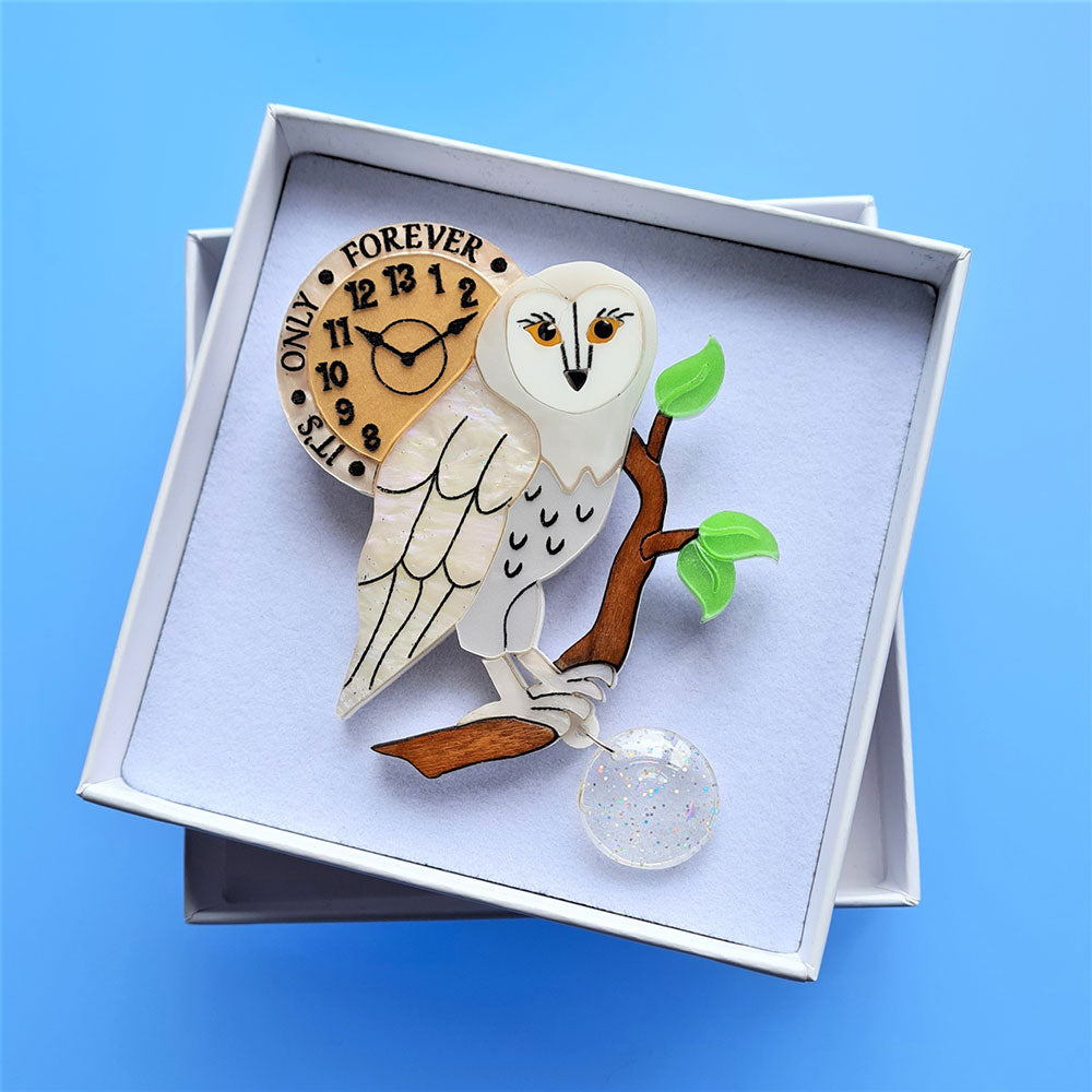 It's Only Forever White Barn Owl Brooch by Cherryloco Jewellery 3