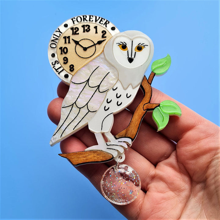 It's Only Forever White Barn Owl Brooch by Cherryloco Jewellery 4