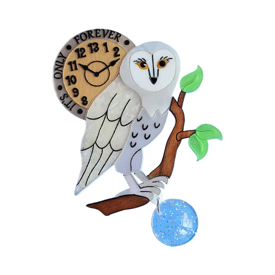 It's Only Forever White Barn Owl Brooch by Cherryloco Jewellery 1