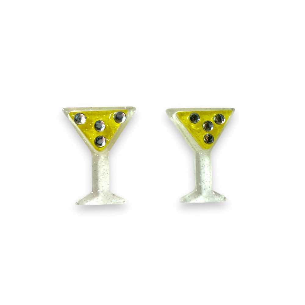 Itty-Bitty Martini Earrings by Lipstick & Chrome — tiny glitter jelly resin martini glass earrings with crystal accents