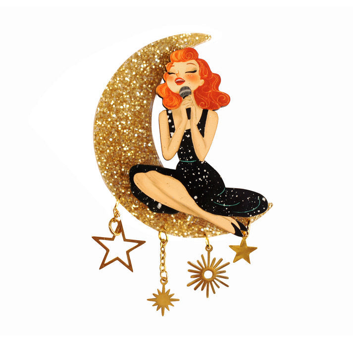 Singer sitting on the Moon Brooch by Laliblue 