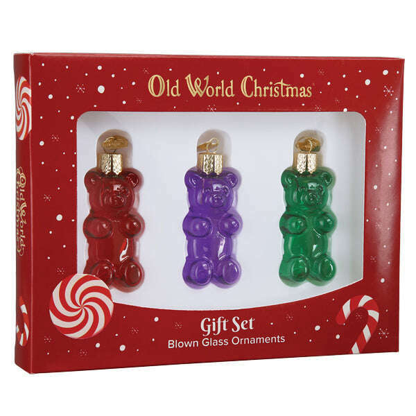 Old World Christmas Jelly Bear Blown Glass Ornament Set