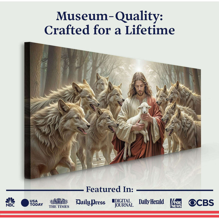 Jesus Protects The Lamb From Wolves Faith Wall Art II