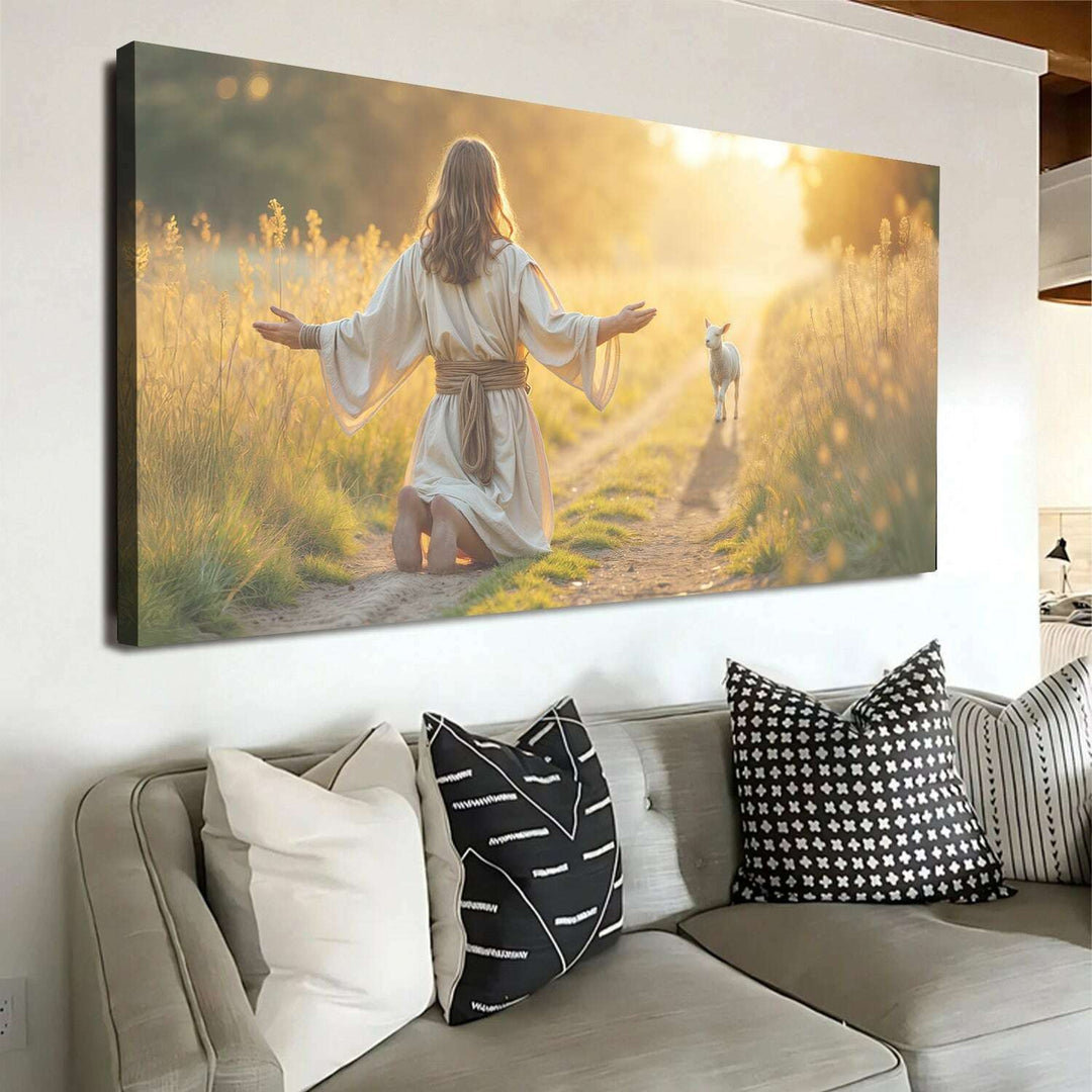 Jesus Protects The Lamb From Wolves Faith Wall Art IX